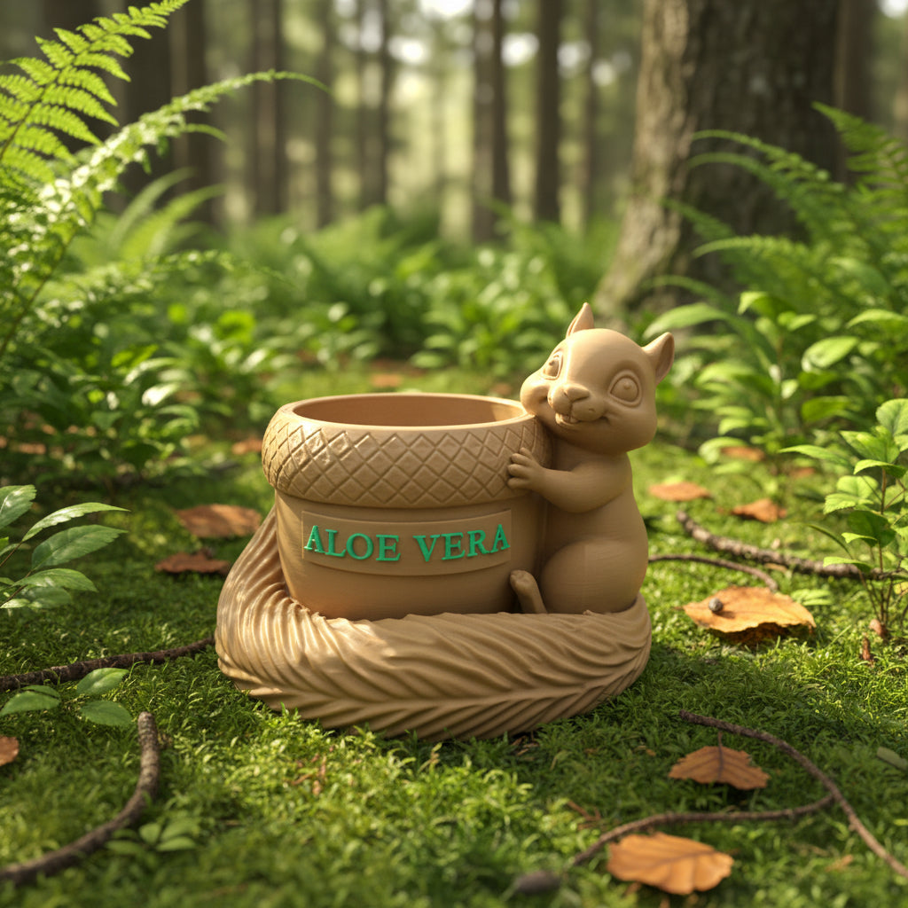 Squirrel Acorn Planter Pot — Personalized 3D Printed Succulent Pot
