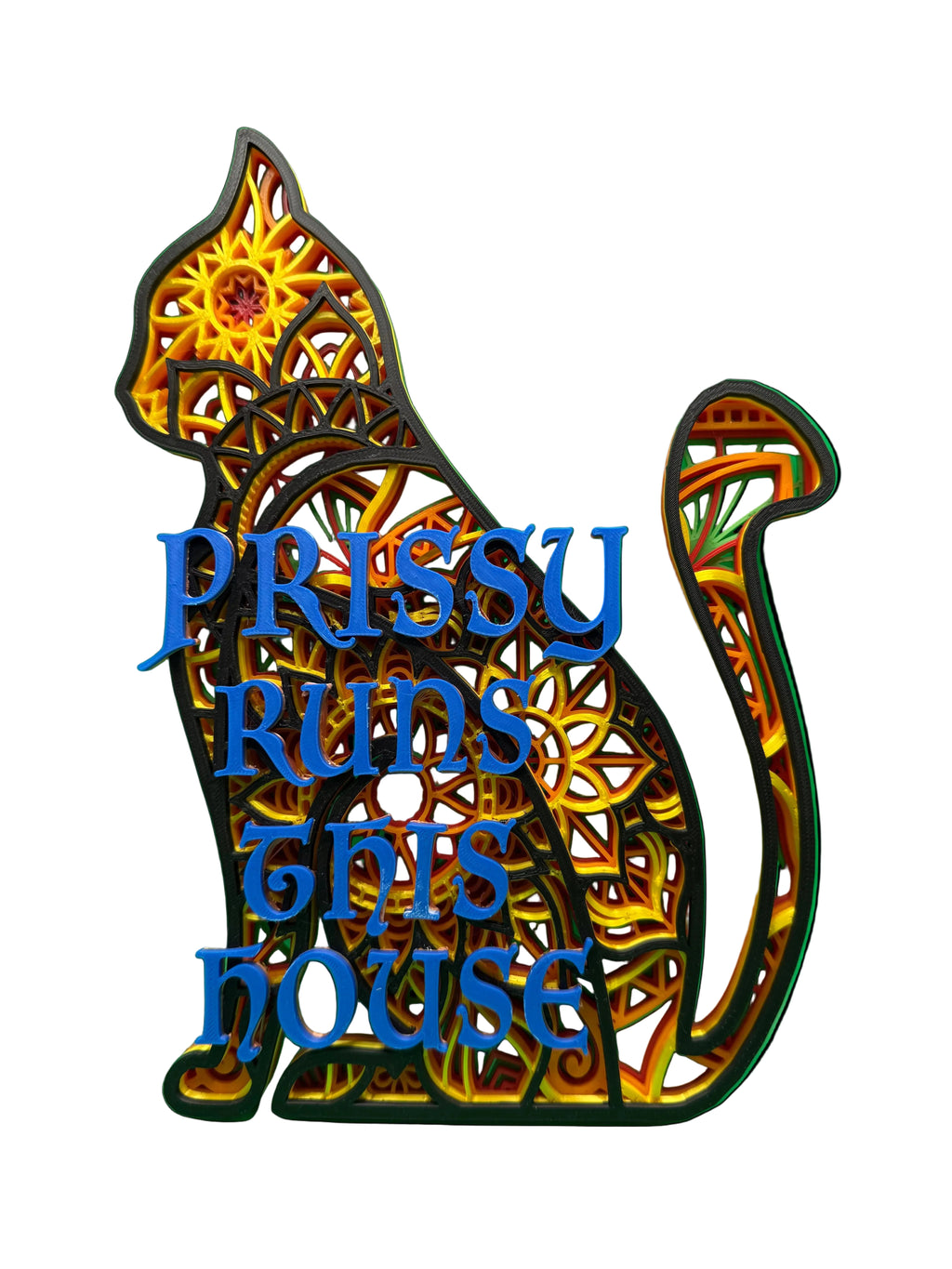 Personalized 3D Printed Cat Mandala Sign – Custom Name Home Decor