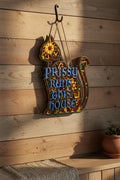 Personalized layered laser-cut cat mandala sign reading Prissy Runs This House in blue lettering