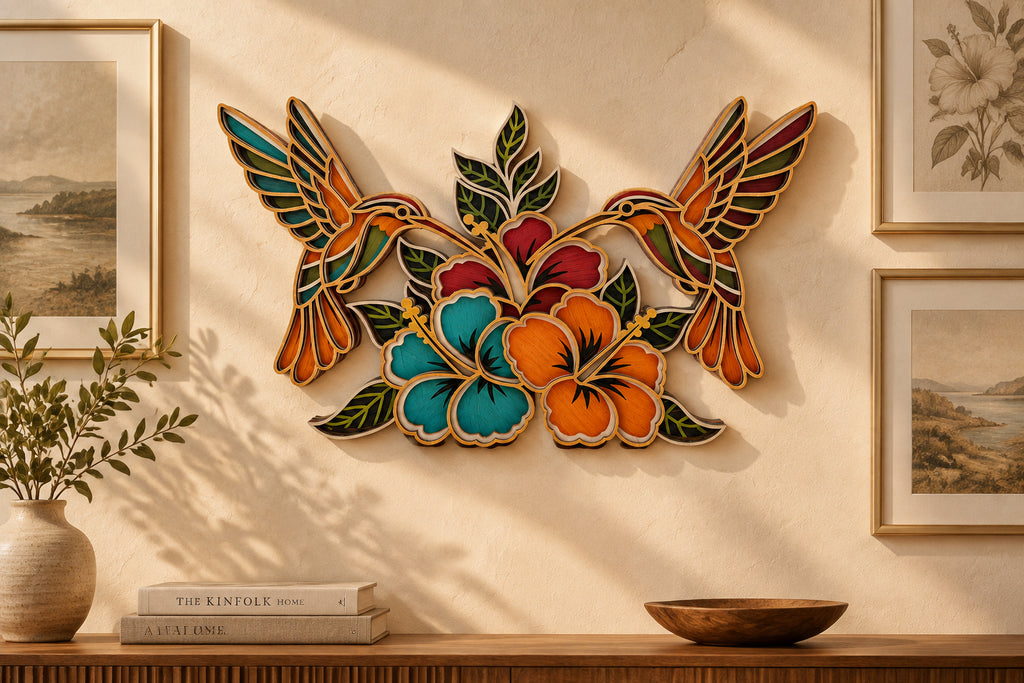 Hummingbirds & Flowers – 7-Layer Basswood Wall Art