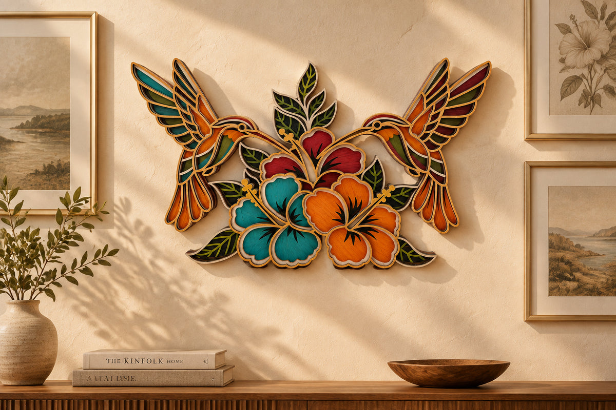 Hummingbirds & Flowers – 7-Layer Basswood Wall Art