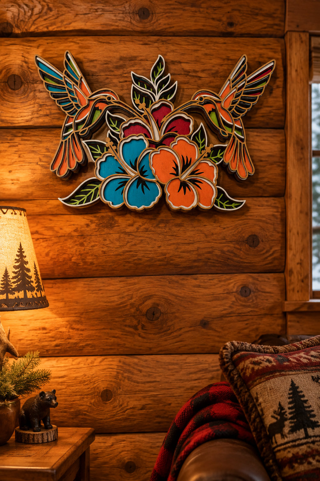 Hummingbirds & Flowers – 7-Layer Basswood Wall Art