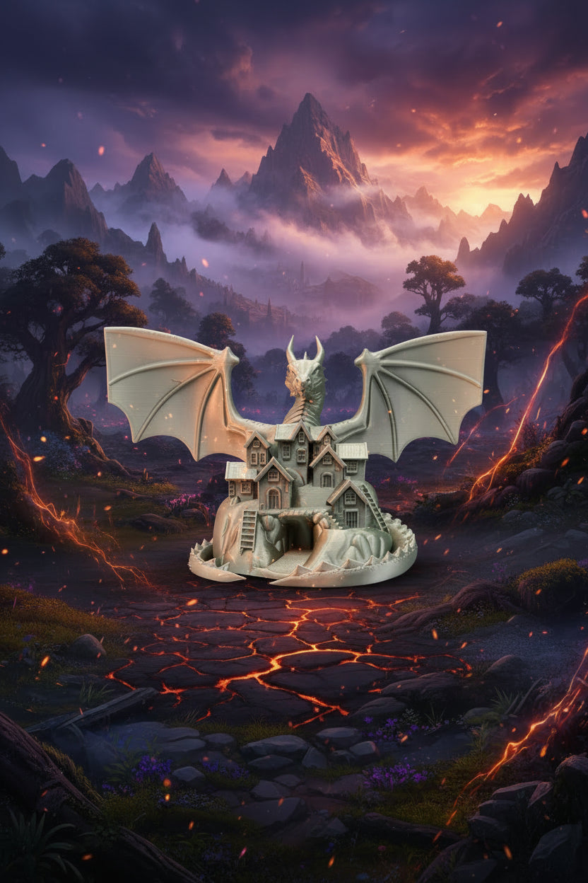 Dragon Guardian Village Statue – 3D Printed Fantasy Sculpture