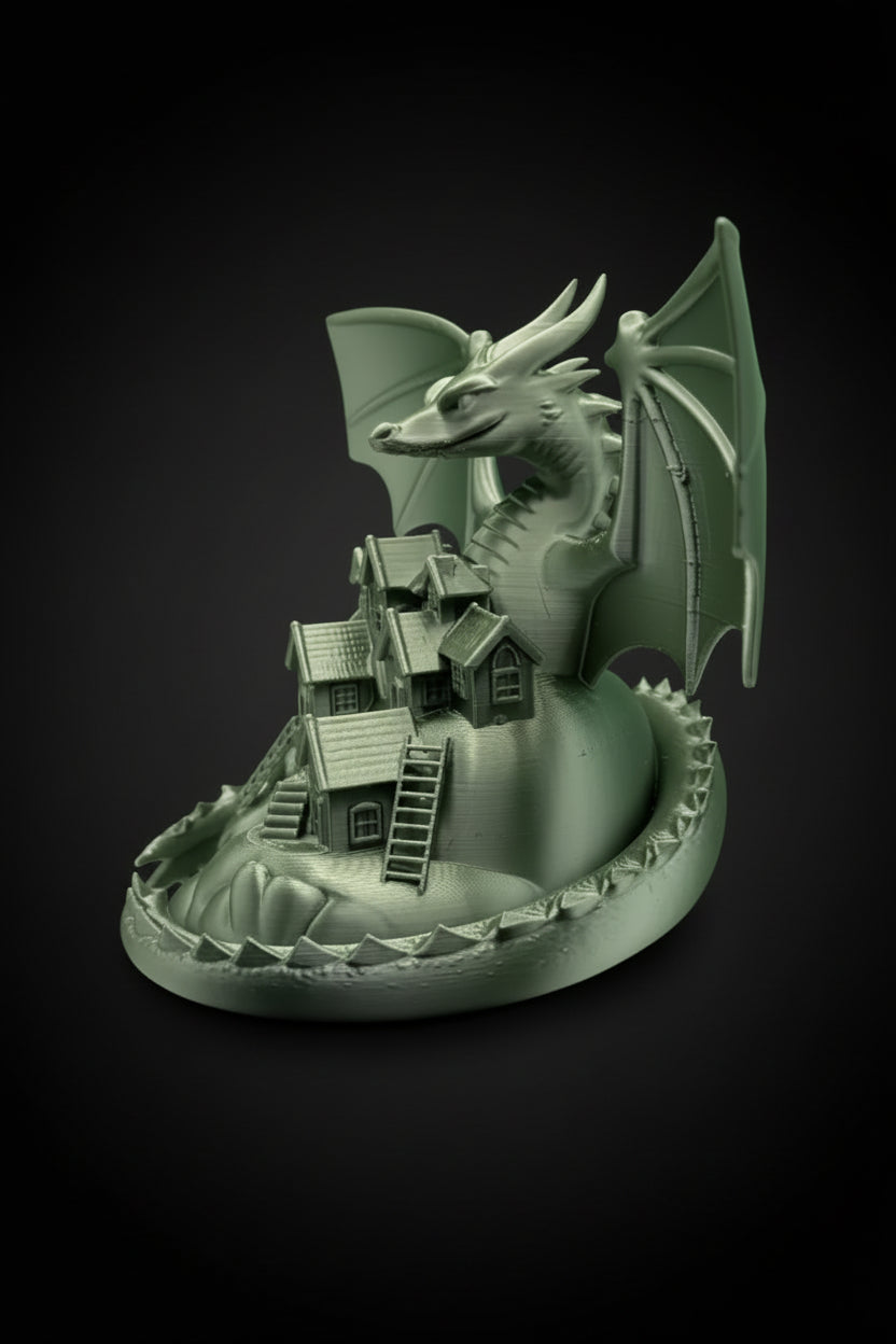 Dragon Guardian Village Statue – 3D Printed Fantasy Sculpture