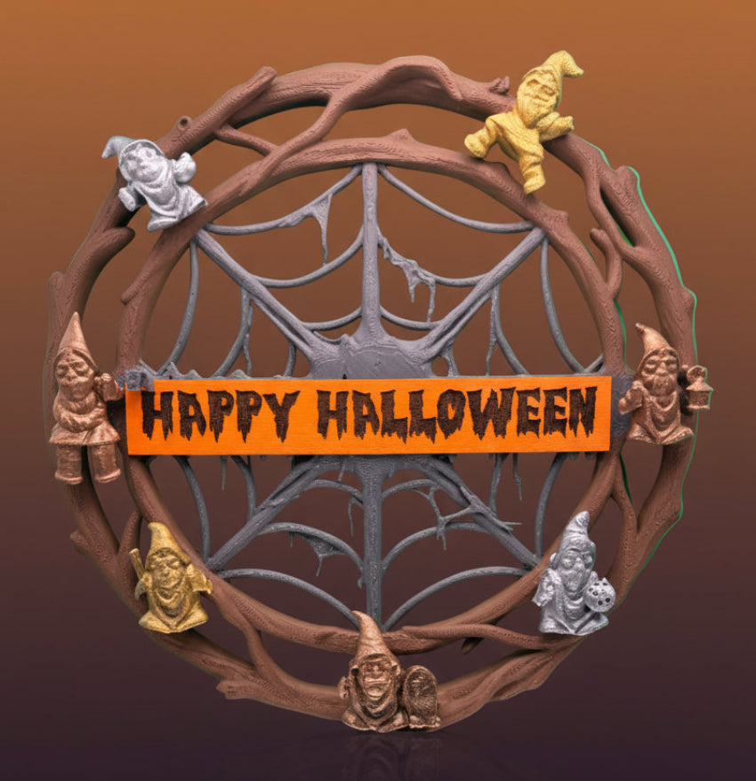 Halloween Gnome Wreath – Hand-Painted 3D Printed & Laser Wood Plaque