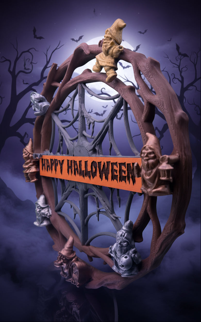 Halloween Gnome Wreath – Hand-Painted 3D Printed & Laser Wood Plaque