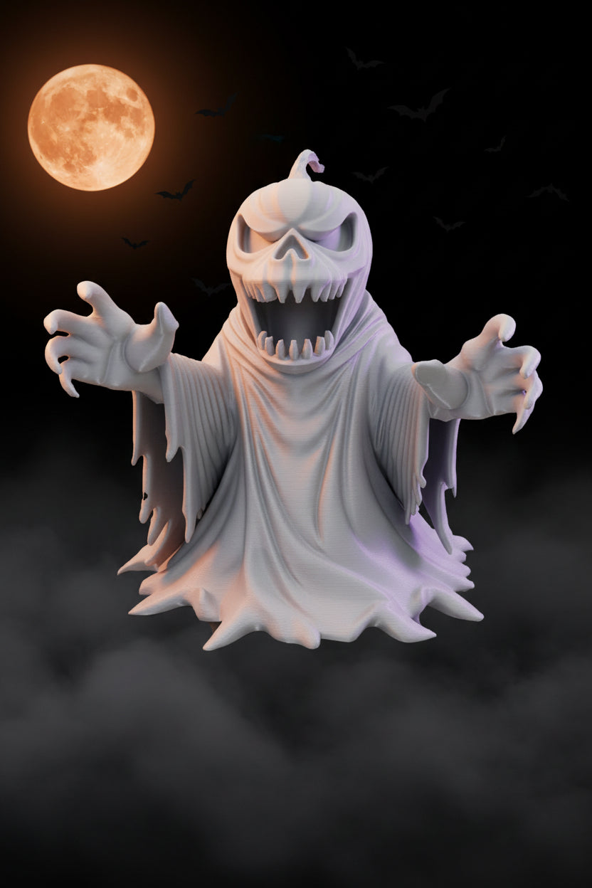 Pumpkin Head Ghost – 3D Printed Halloween Sculpture