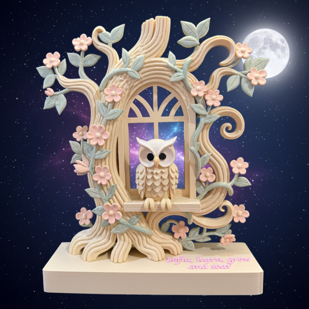 Personalized Owl in Enchanted Tree Window