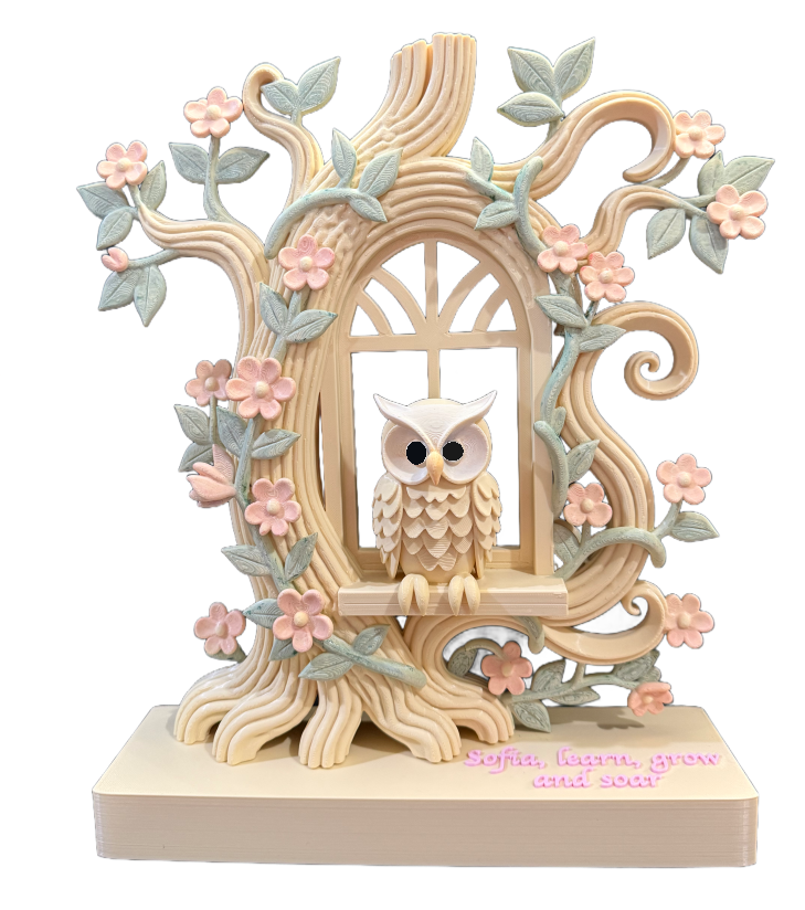 Personalized Owl in Enchanted Tree Window