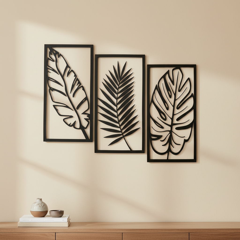 Tropical Leaf Wall Art Set – 3D Printed Botanical Panels