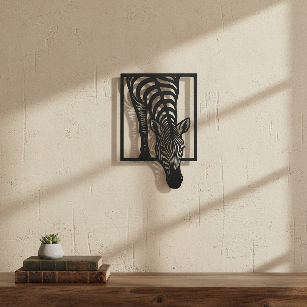 Grazing Zebra Framed Wall Art – 3D Printed Home Décor