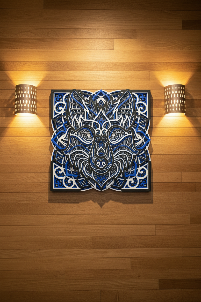 Wolf Mandala Layered Wall Art – 3D Printed Home Décor