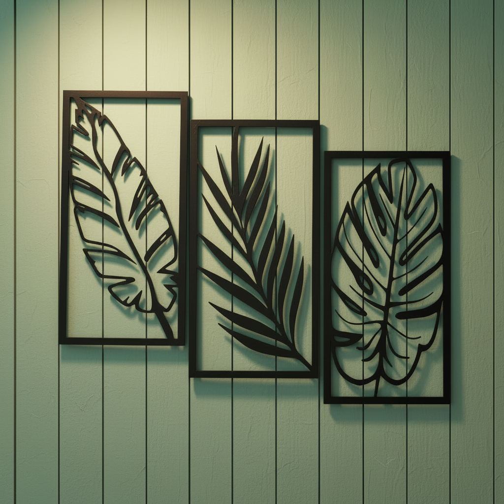 Tropical Leaf Wall Art Set – 3D Printed Botanical Panels