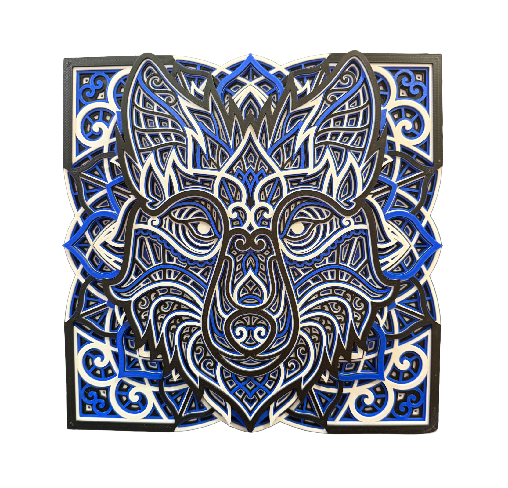 Wolf Mandala Layered Wall Art – 3D Printed Home Décor