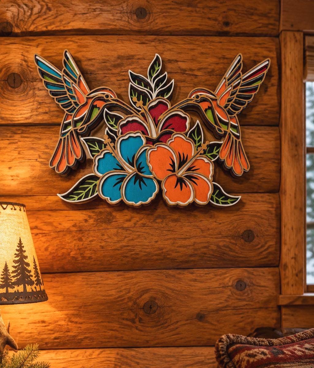 Hummingbirds & Flowers – 7-Layer Basswood Wall Art __etsy:8622096504