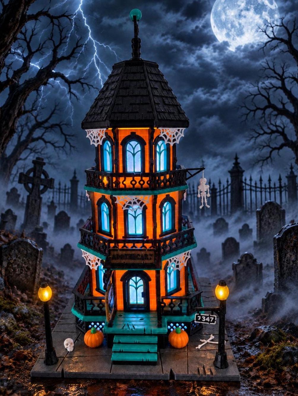 Lighted Haunted House – 3D Printed Halloween Decor __etsy:8669935485